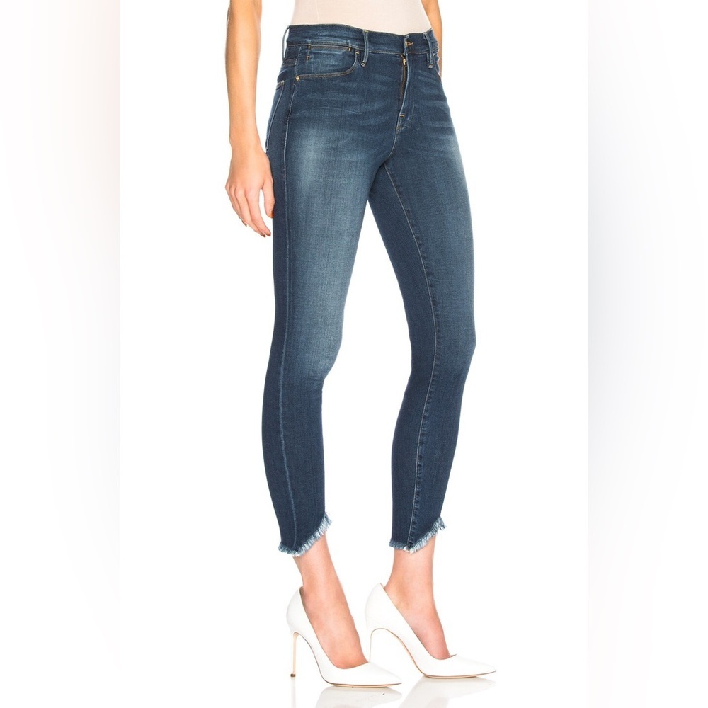 Frame Le High Skinny Jeans Sulham Blue Raw Hem Ankle High Rise Size 27 - Picture 5 of 16